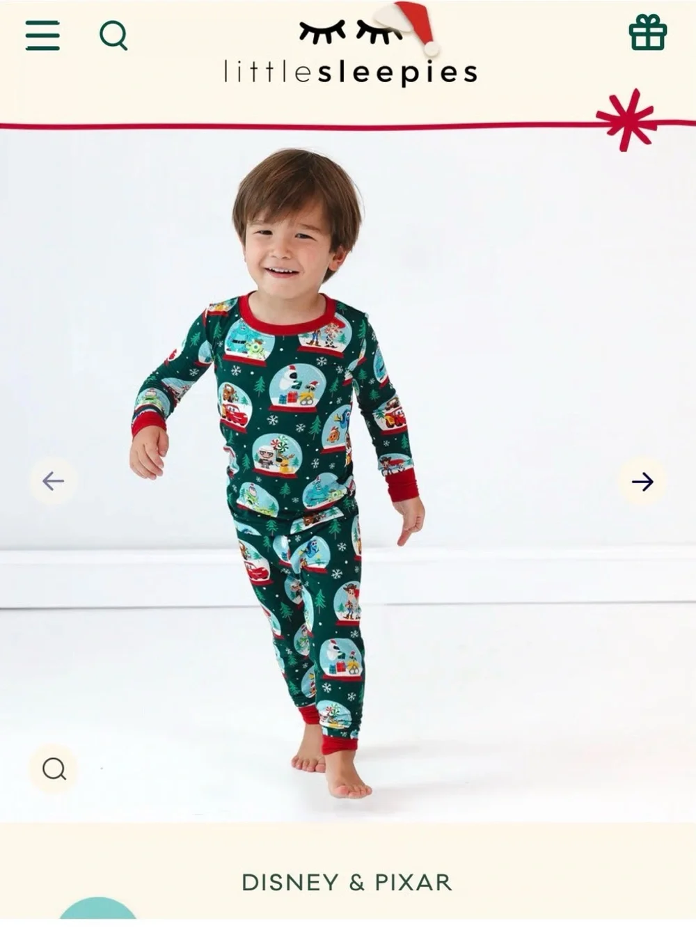 Little Sleepies Green & Red Disney Snow Globe One-Piece Pajama